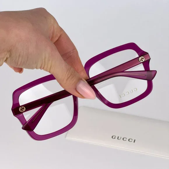 Gucci GG1318O 003 BRAND NEW Eyeglasses Transparent Fuchsia Square Women GG 1318O